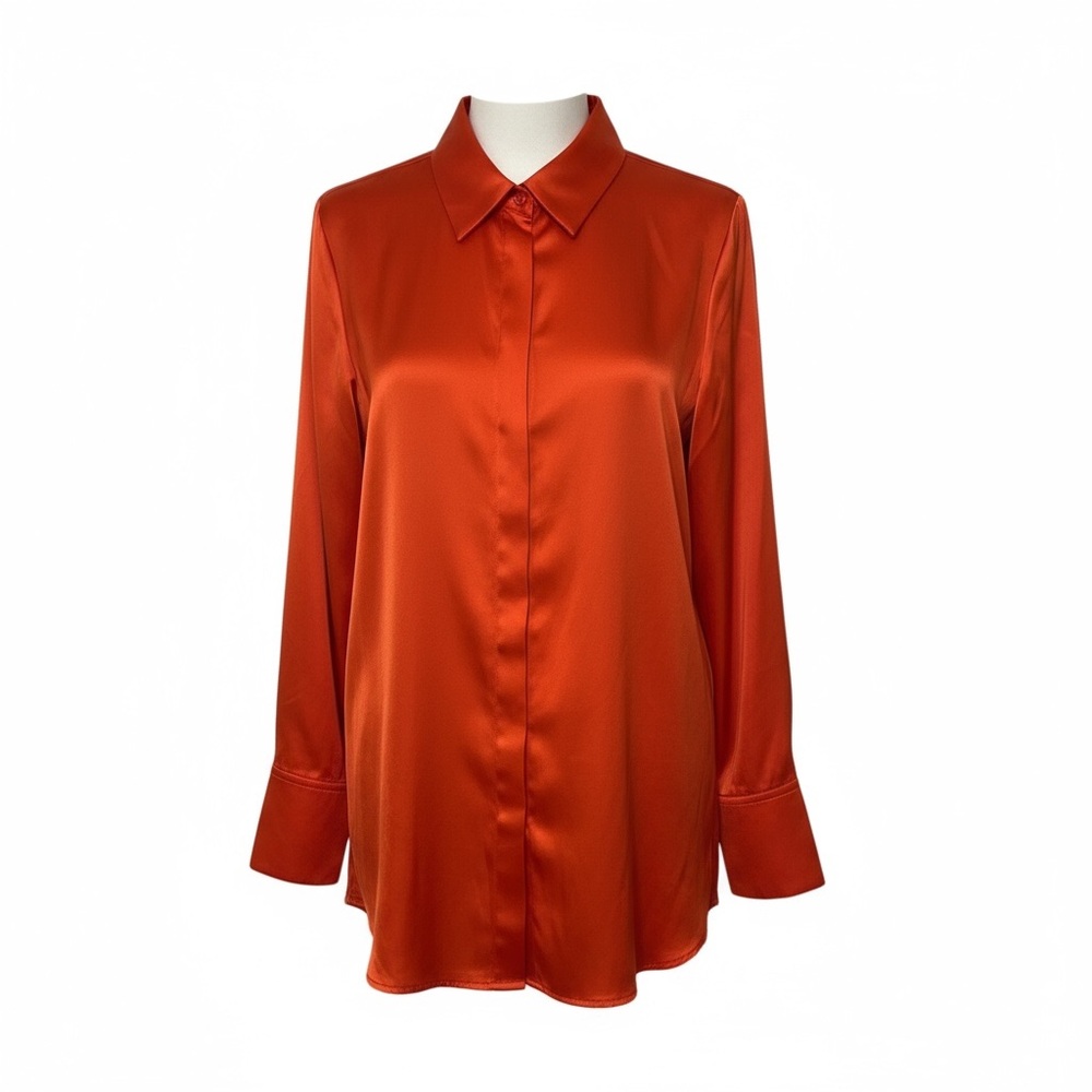H&M Vibrant Orange Satin Button Down Shirt